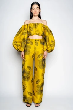 MUSTARD FLORAL BOYFRIEND TROUSERS