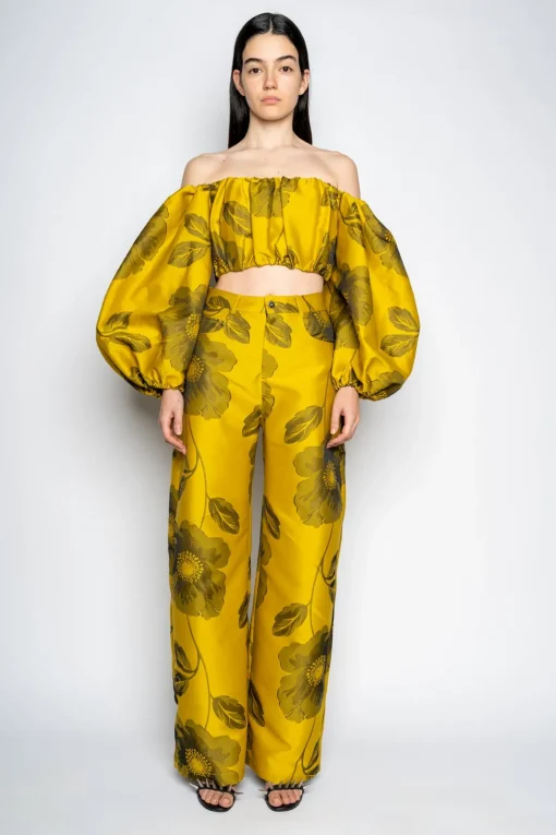 MUSTARD FLORAL BOYFRIEND TROUSERS