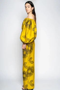 MUSTARD FLORAL BOYFRIEND TROUSERS