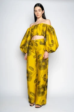 MUSTARD FLORAL BOYFRIEND TROUSERS