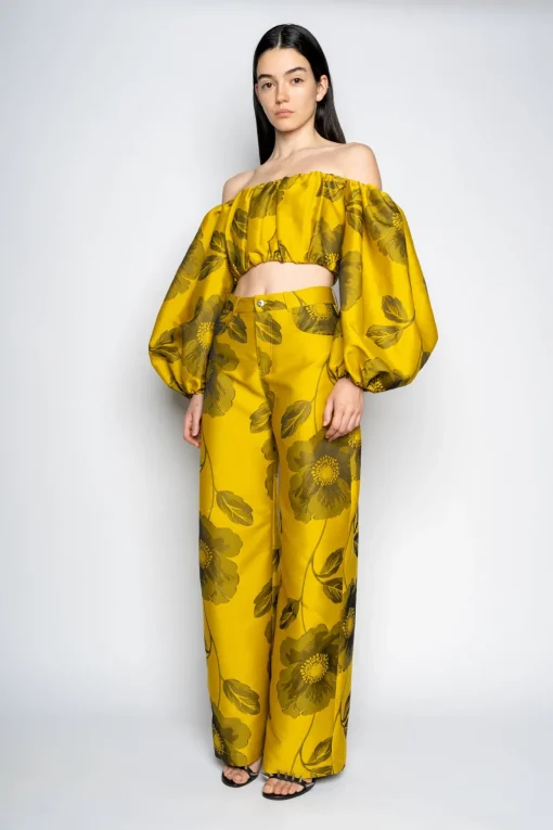 MUSTARD FLORAL BOYFRIEND TROUSERS