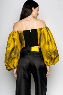 MUSTARD FLORAL OFF SHOULDER TOP