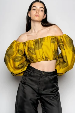 MUSTARD FLORAL OFF SHOULDER TOP