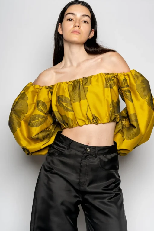 MUSTARD FLORAL OFF SHOULDER TOP