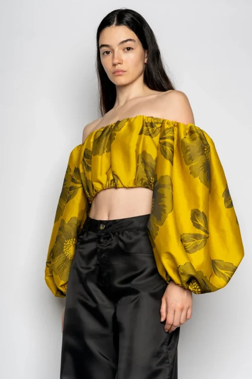 MUSTARD FLORAL OFF SHOULDER TOP