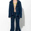 NAVY DENIM BOOTCUT DECONSTRUCTED JEANS