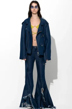 NAVY DENIM BOOTCUT DECONSTRUCTED JEANS