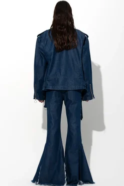 NAVY DENIM BOOTCUT DECONSTRUCTED JEANS