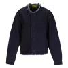 NAVY DENIM COLLARLESS JACKET