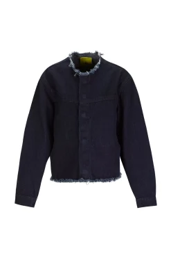 NAVY DENIM COLLARLESS JACKET