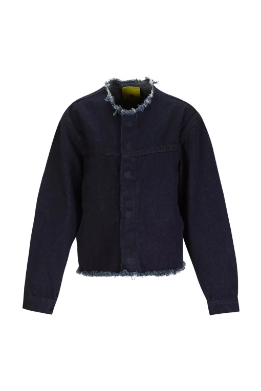 NAVY DENIM COLLARLESS JACKET