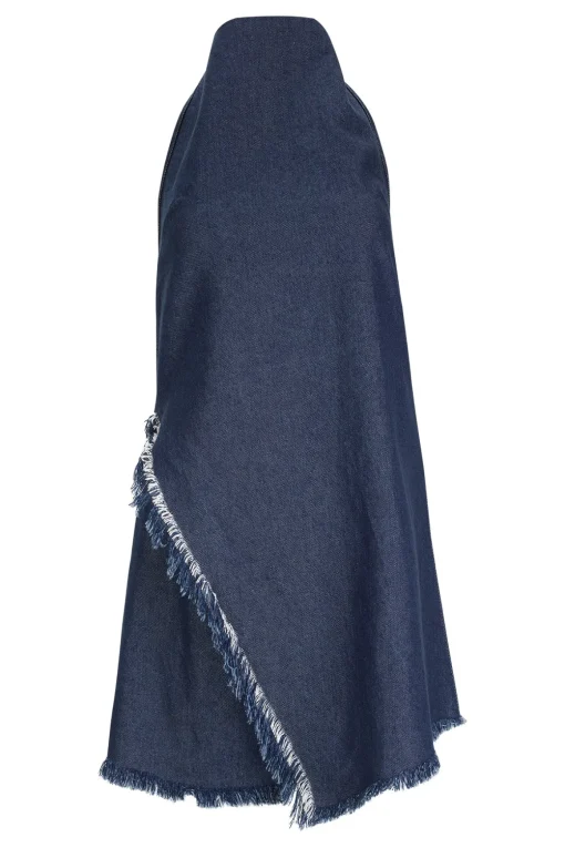 NAVY DENIM HALTERNECK MINI DRESS