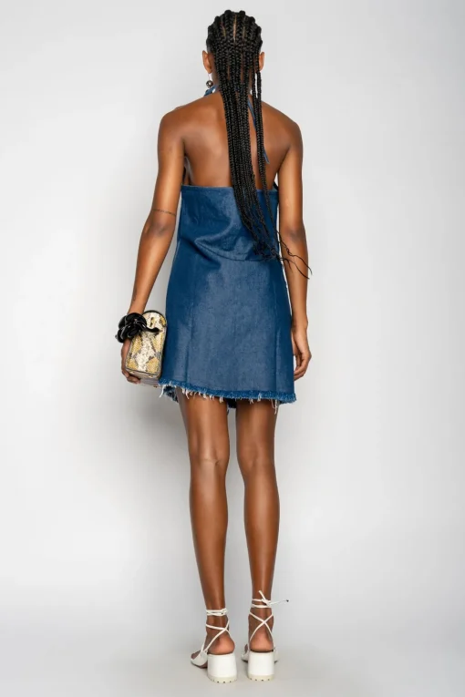 NAVY DENIM HALTERNECK MINI DRESS