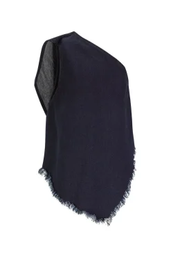 NAVY DENIM ONE SHOULDER KNOT TOP