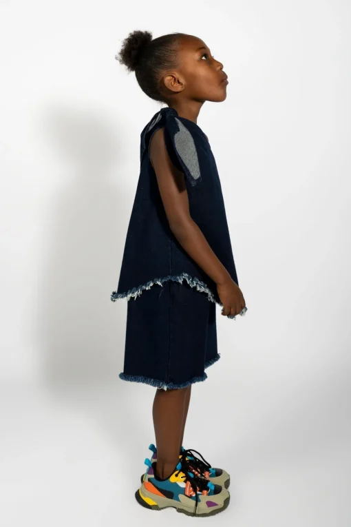 NAVY DENIM ONE SHOULDER KNOT TOP