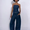 NAVY DENIM PATCH POCKET BOYFRIEND TROUSERS