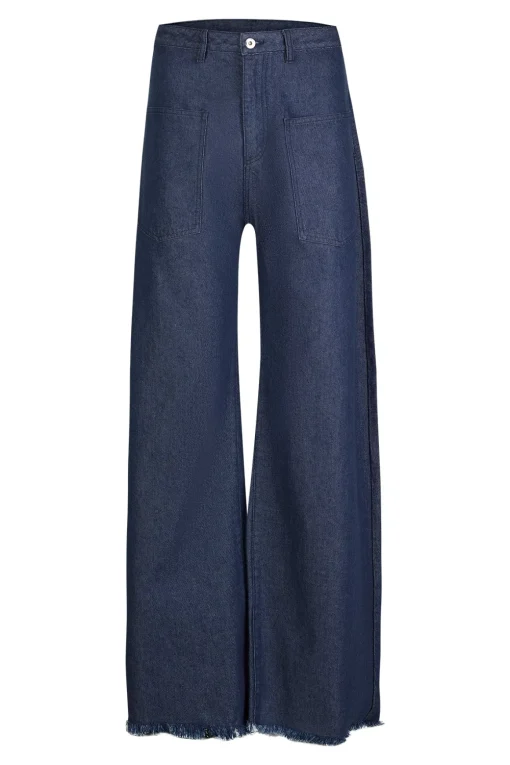 NAVY DENIM PATCH POCKET BOYFRIEND TROUSERS