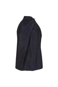 NAVY DRAPED BLOUSE