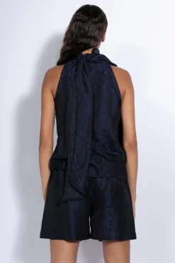 NAVY DRAPED BLOUSE