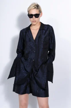 NAVY EMBROIDERED PYJAMA SHIRT