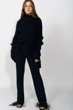 NAVY KNITTED TROUSERS