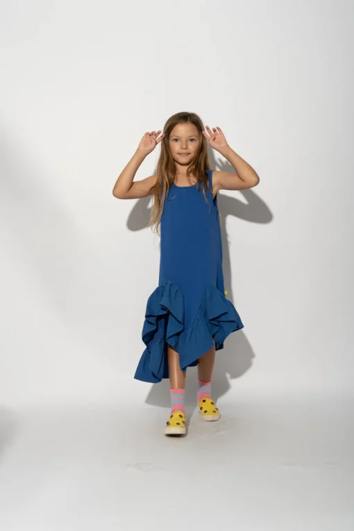 NAVY SLEEVELESS FLOUNCE DRESS