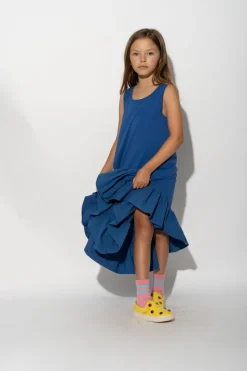 NAVY SLEEVELESS FLOUNCE DRESS