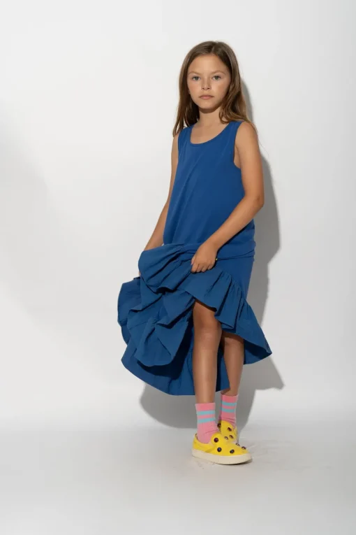 NAVY SLEEVELESS FLOUNCE DRESS