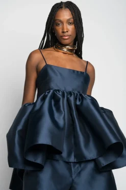 NAVY STRAPPY PUFF TOP