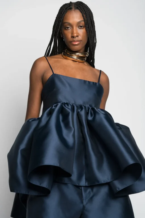 NAVY STRAPPY PUFF TOP