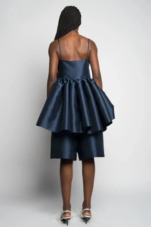 NAVY STRAPPY PUFF TOP