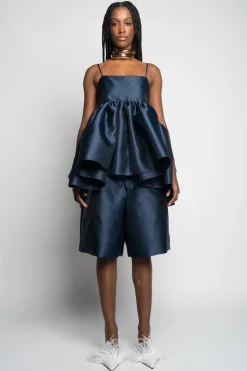 NAVY STRAPPY PUFF TOP