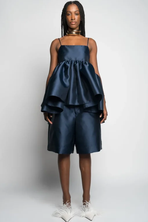 NAVY STRAPPY PUFF TOP