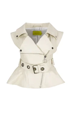 OFF-WHITE CINCHED OPEN NECK LEATHER BIKER VEST
