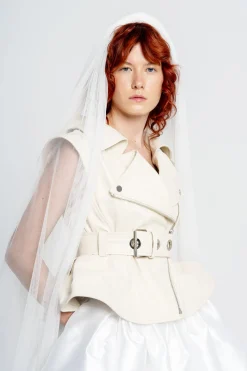 OFF-WHITE CINCHED OPEN NECK LEATHER BIKER VEST