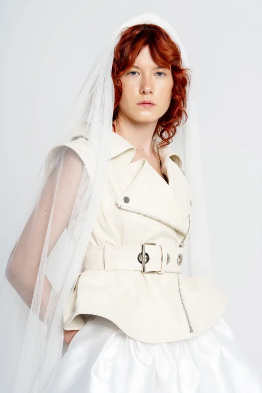 OFF-WHITE CINCHED OPEN NECK LEATHER BIKER VEST