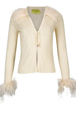 OFF-WHITE VISCOSE KNITTED TOP WITH FEATHERS