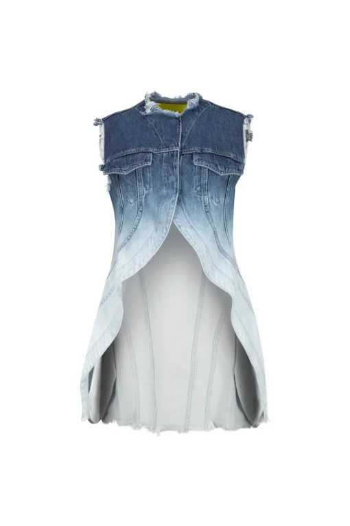 OMBRE DENIM BLUE PUSHED-BACK VEST