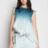 OMBRE DENIM BLUE SLEEVELESS TOP WITH ASYMMETRIC HEM