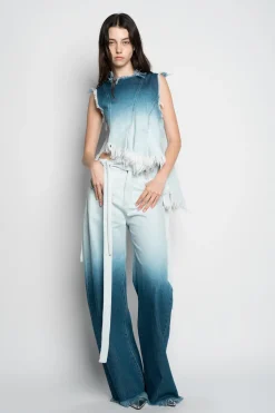 OMBRE DENIM BLUE SLEEVELESS TOP WITH ASYMMETRIC HEM