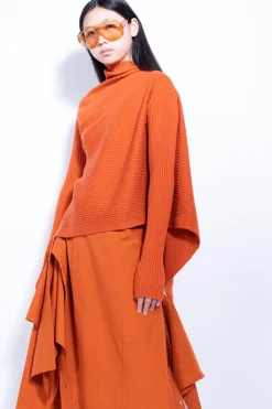 ORANGE DRAPED JUMPER IN MERINO KNIT