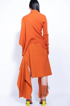 ORANGE DRAPED JUMPER IN MERINO KNIT