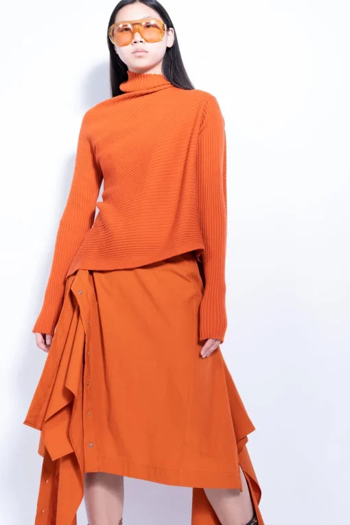 ORANGE DRAPED JUMPER IN MERINO KNIT