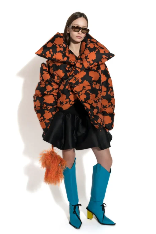 ORANGE FLORAL M'A PUFFER JACKET
