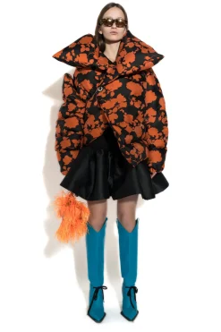 ORANGE FLORAL M'A PUFFER JACKET