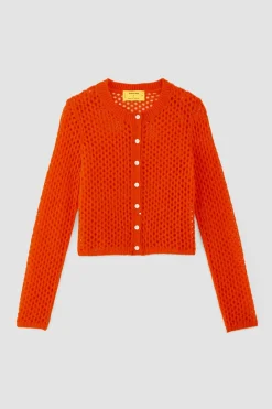 ORANGE MESH KNIT CARDIGAN