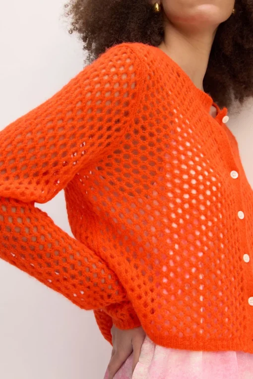 ORANGE MESH KNIT CARDIGAN