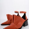 ORANGE POINTY FRILL LACE UP PUMPS