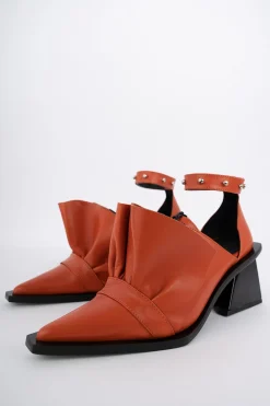 ORANGE POINTY FRILL LACE UP PUMPS