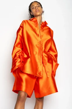 ORANGE SATIN OVERSIZED SHIRT